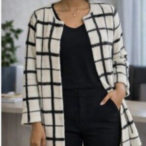 Forever 21 Checkered Open-Front Cardigan Black Windowpane Open Front Cardigan